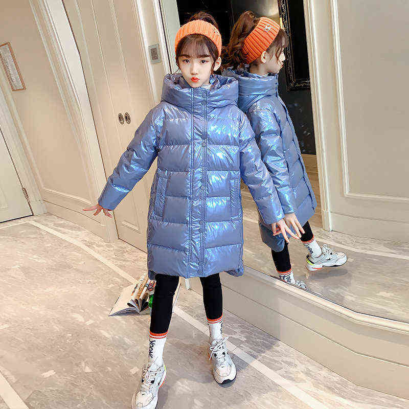 Winter Girls Jacket Coat Kids Hooded Long Outerwear Waterproof Bright Reflective Children Clothes 4 5 6 7 8 9 10 11 12 13 Years 211111