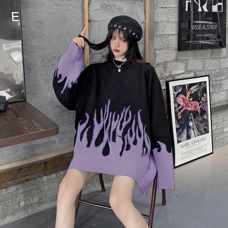 Hip Hop Truien Fire Flame Gebreide Trui Truien Streetwear Harajuku 2020 Mens Fashion Casual Trui Tops Jassen Mens Clothes 2021 Y0907