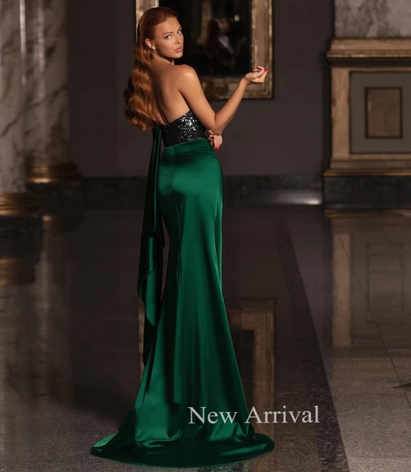 Modern Black And Emerald Green Evening Dresses One Spaghettti Satin Sweetheart Side Split Sequin Long Prom Party Gowns 2022 robe de soriee