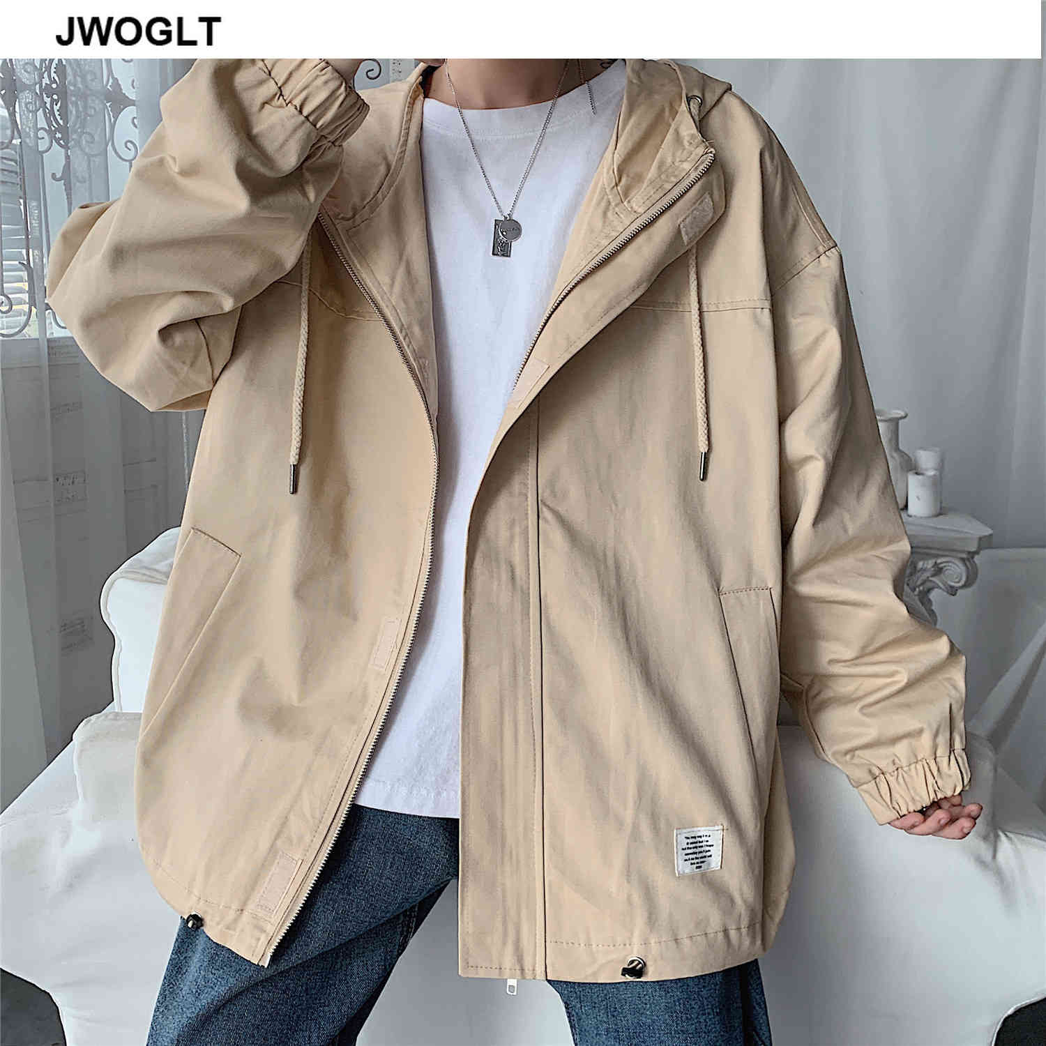 Autumn Fashion Mens Casual Jacket Loose Hooded Outerwear Windbreaker Cotton Zipper Black Khaki Army green Coats 4XL 5XL 210412