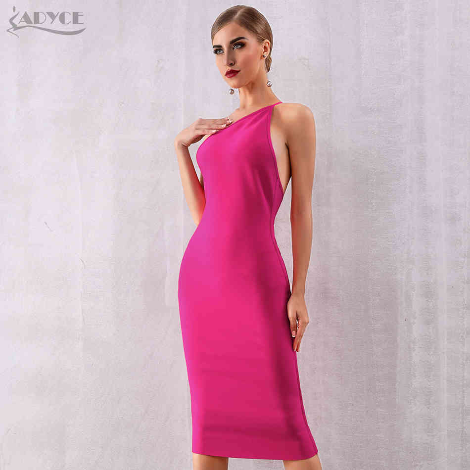 Summer One Shoulder Bandage Dress Women Vestidos Sexy Rose Red Spaghetti Strap Club Celebrity Runway Party 210423