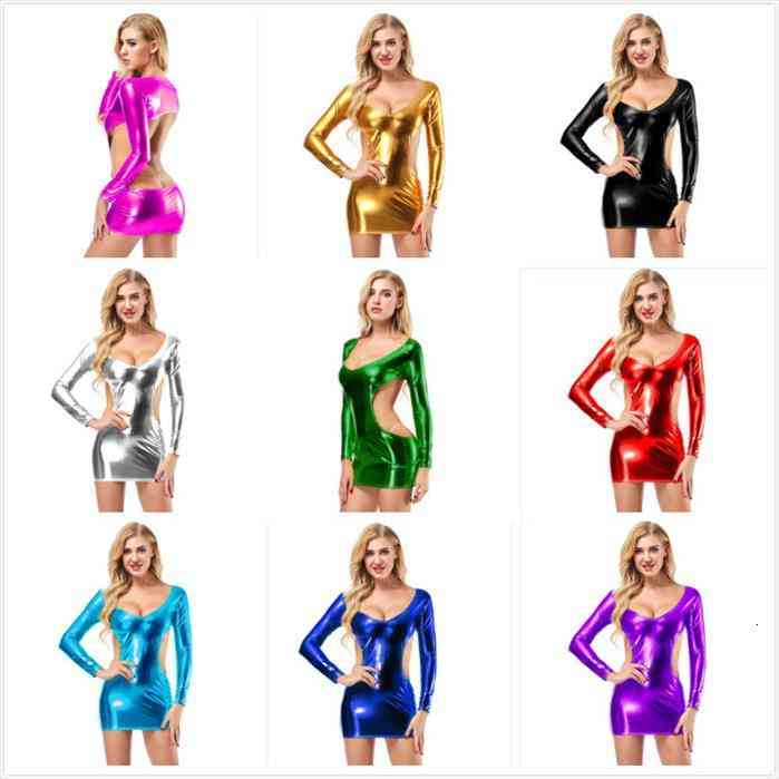 Candy Color Pu Faux Leather Shiny Dress Long Sleeve Hollow Out Backless Low Sexyy Wetlook Stage Dance Dress Clubwear, Black;gray
Candy Color Pu Faux Leather Shiny Dress Long Sleeve Hollow Out Backless Low Sexyy Wetlook Stage Dance Dress Clubwear, Black;gray