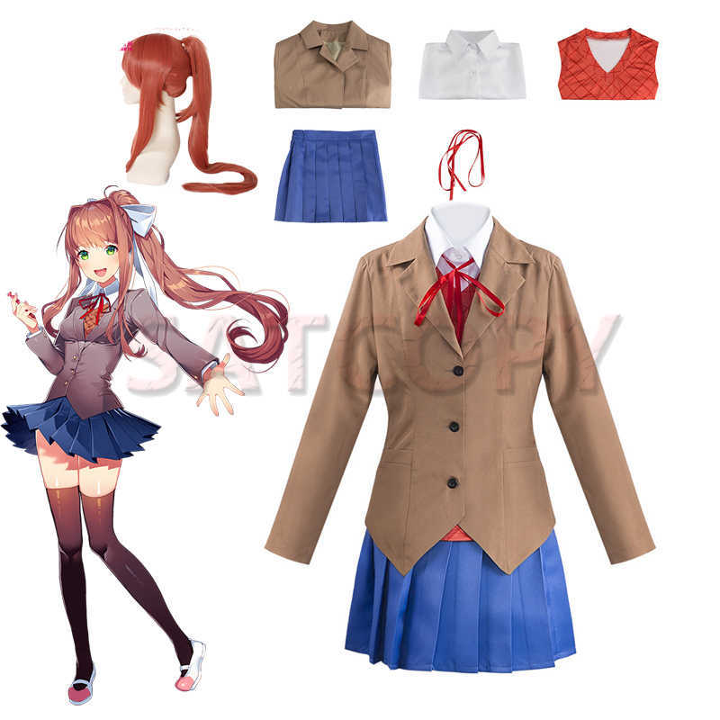 Game Doki Literature Club Cosplay Sayori Natsuki Yuri Monika Costume School Uniform Wig Skirt Women Anime Y0913
