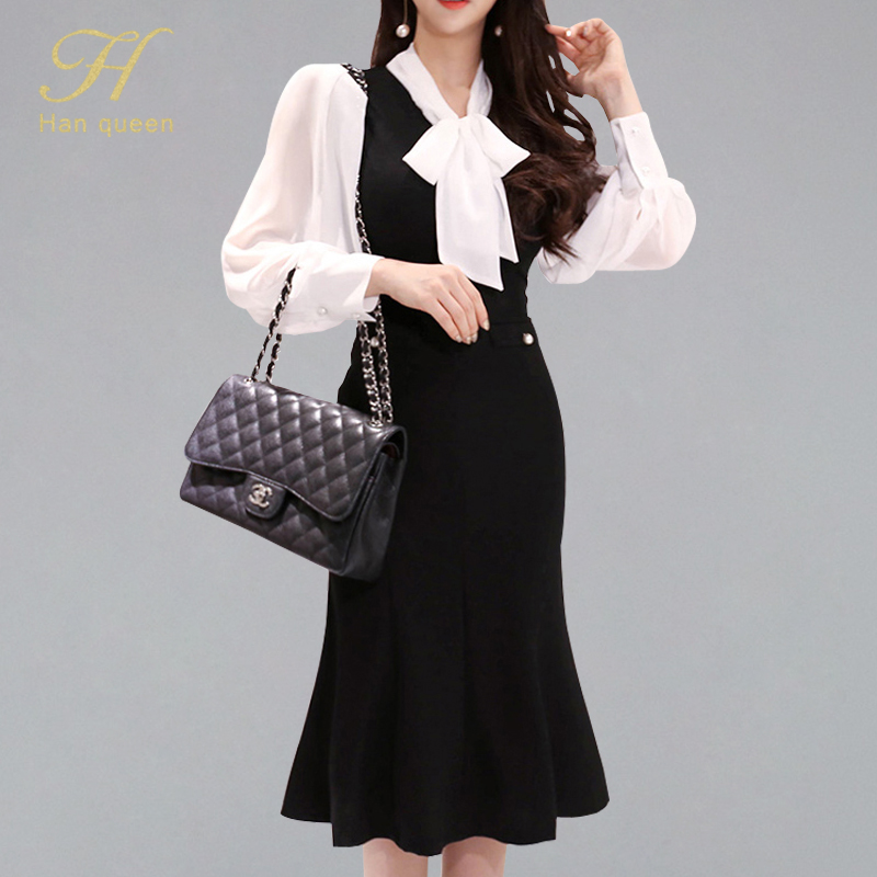 h han queen contrast color patchwork elegant mermaid bodycon dress women 2021 autumn bow neck dresses ol new work wear vestidos, Black;gray
h han queen contrast color patchwork elegant mermaid bodycon dress women 2021 autumn bow neck dresses ol new work wear vestidos, Black;gray