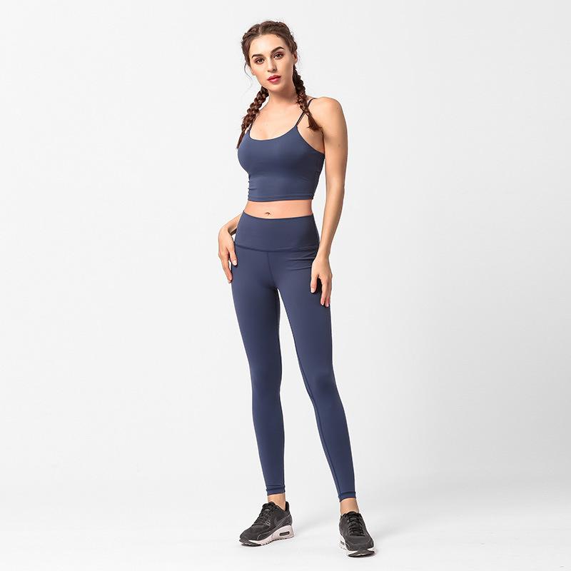 Fitness Sets Women Sexy Backless Vest High Waist Skinny Push Up Jeggings Female Workout Seamless Legging Feminine Two Piece Dress