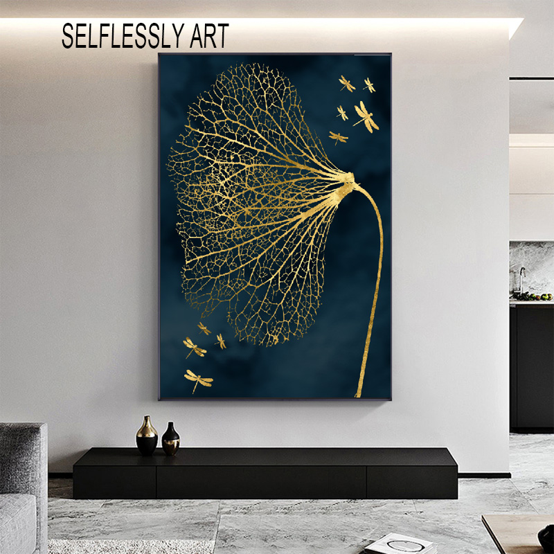 Abstract Poster Wall Painting Canvas Art Golden Leaf Picture HD Printing For Living Room Entrance Decoration Cuadros No Frame