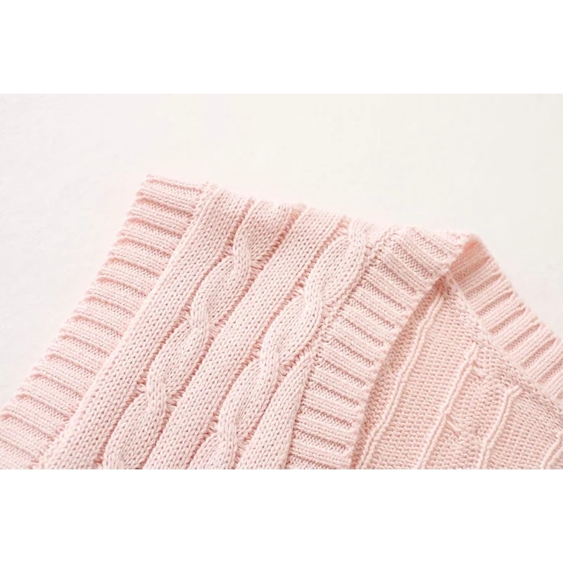 Women Sweater Cable Vest Classic Cable-Knit V-neck 210512