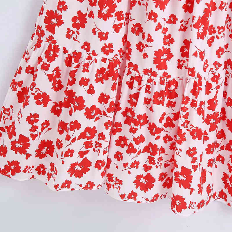 PUWD Sweet Women Square Collar A-line Dress Summer Fashion Ladies High Street Cute Female Printed Poplin 210522