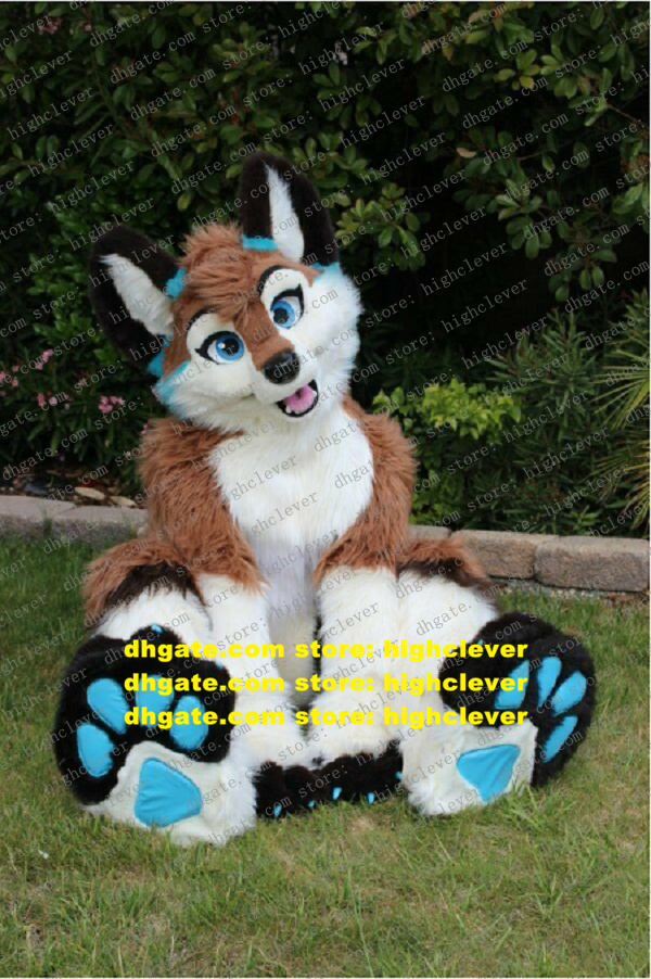 Brown Long Fur Furry Fox Husky Dog Wolf Fursuit Mascot Costume Adult Cartoon Character Outfit Live-dressed Public Welfare zz7588, As in photos