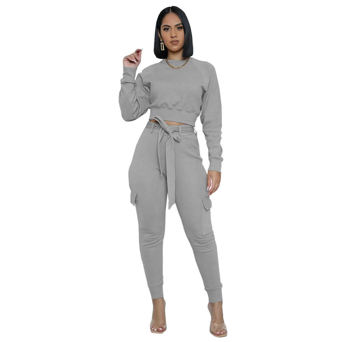 Women's Two Piece a Pants Designers Women Clothes 2023 fashion round neck slim fit suit two piece pants