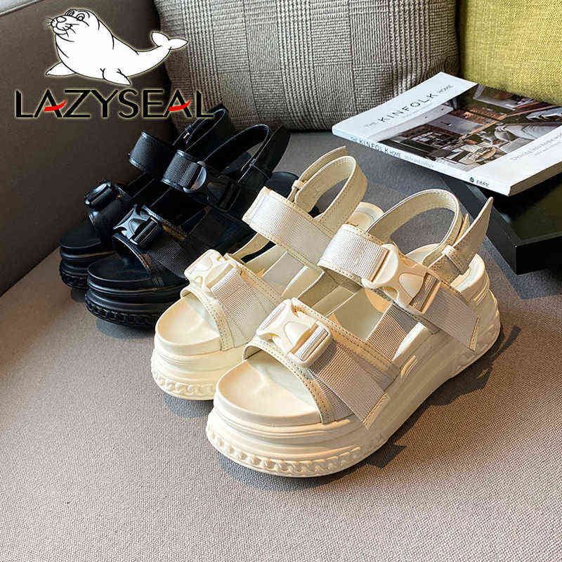 LazySeal Platform Women's Sandals 2021 Fashion Summer Leather Buckle Women Thick Soled Beach Sandal Casual Chunky Woman Shoes X220214
