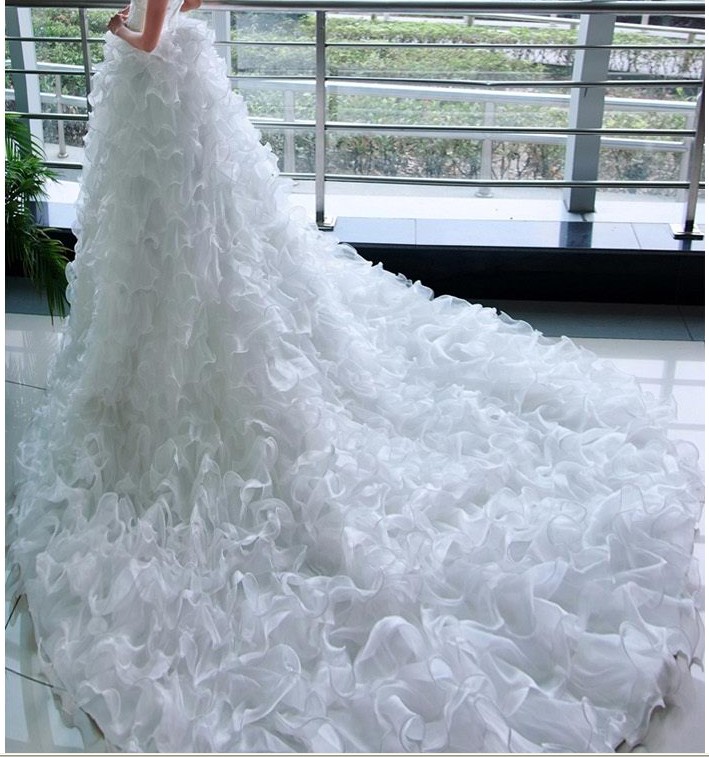 2021 Vintage Strapless Beading Princess Bride Fashion Models Big Fluffy TailL Long Tail Wedding Dress Bridal Gown Real Photos