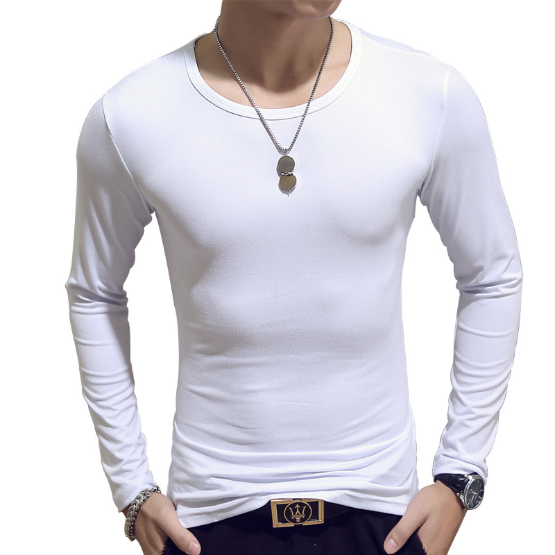 Summer fashion T-shirt casual simple men's Long sleeve Cotton couple comfortable street solid top Korean version of self cultivation