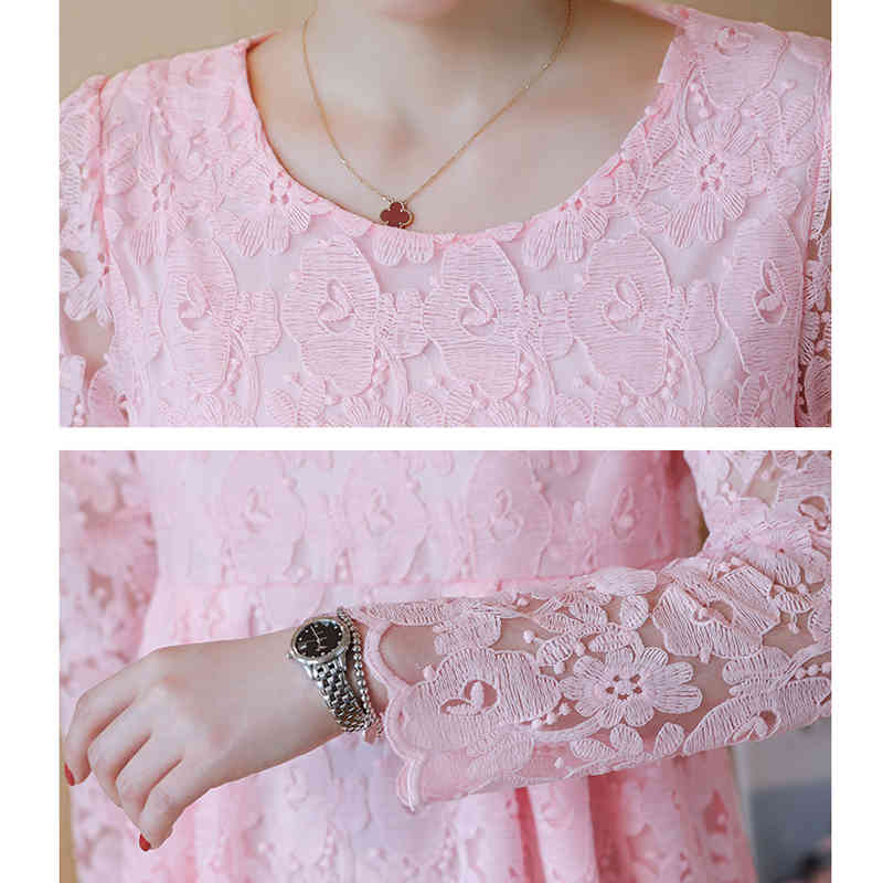Autumn Fashion Hollow Out Elegant White Lace Party Dress High Quality Women Long Sleeve Casual Dresses 685E 210420