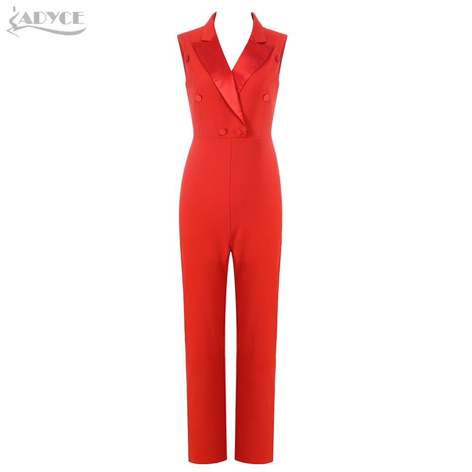 Summer Red Sleeveless Celebrity Evening Party Jumpsuit Rompers Sexy V Neck Tank Fashion Club Long 210423