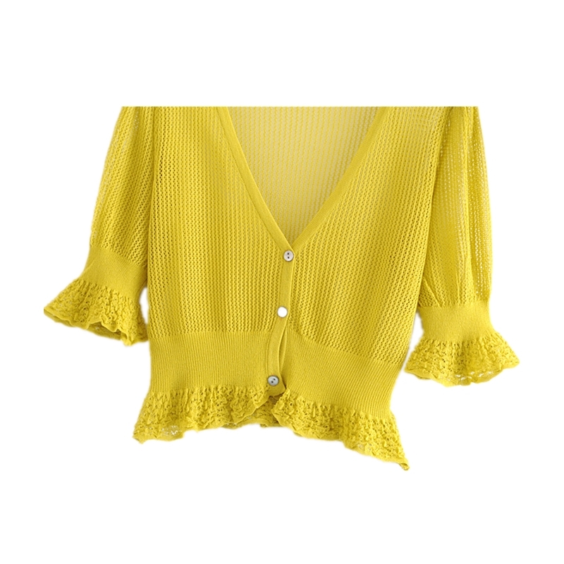 beauty Sweet Chic Vintage Hollow Out Tops Women Single Breasted Cool Loose Comfortable Short Sweaters Vestidos De Mode 210514