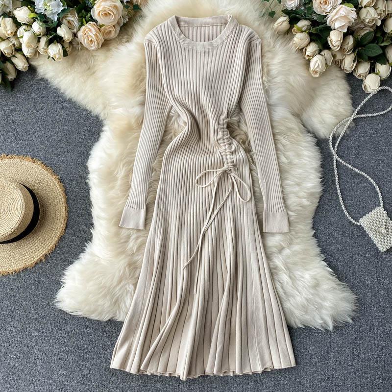 Auutmn Winter Kneet Dress Women Slim Long Sleeve A Line Sweater Dresses Ladies Elegant Knit Robe Vestidos Mujer Casual