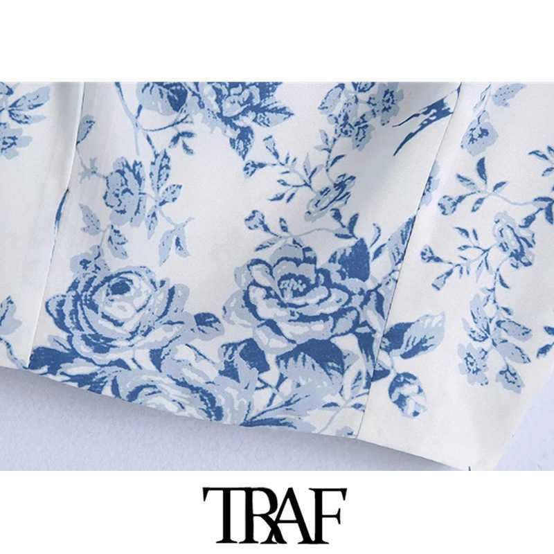 TRAF Women Fashion Floral Print Cropped Tank Tops Vintage Backless Elastic Wide Straps Female Camis Mujer 210625
