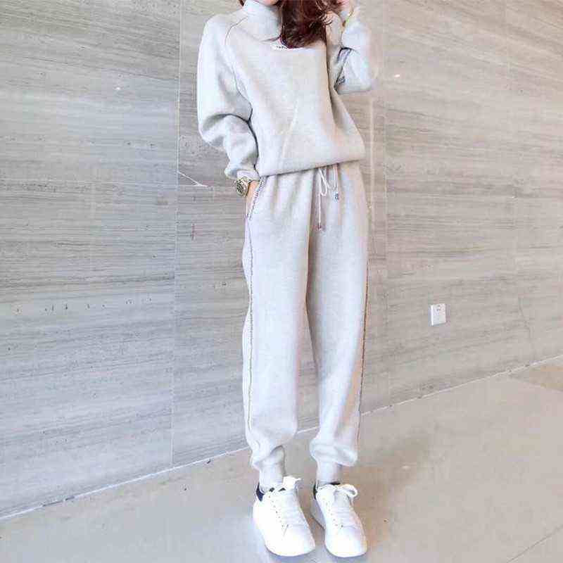 autumn winter Knitted Women's Sweater Pants Suit Ankle-length Sports Suits Female Fashion long Sleeve 2 Piece Sets 211116