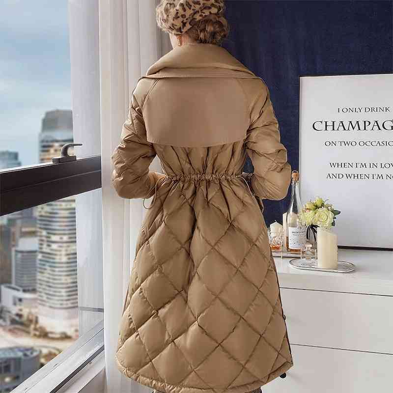 Dauwawa Elegant 90% White Duck Down Coat Women Double Breasted Winter Warm Solid Long Down Coats Outfits Female DT1DDW012 210520