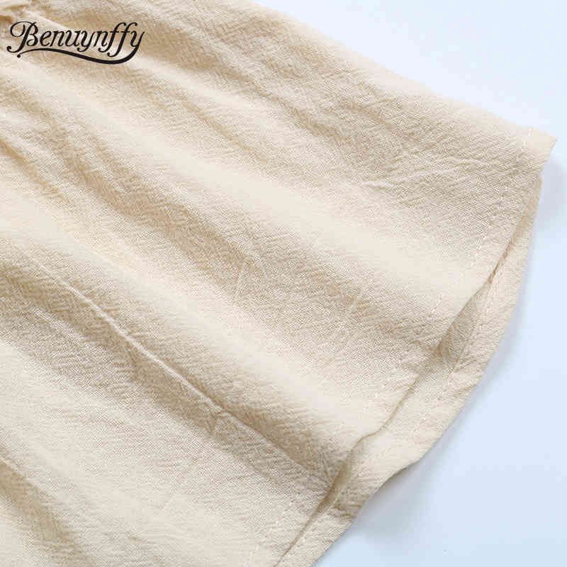 V-neck Tie Shoulder Frill Trim Mini Dresses Women Summer Short Sleeve Cotton Linen Casual Korean Solid Dress 210510