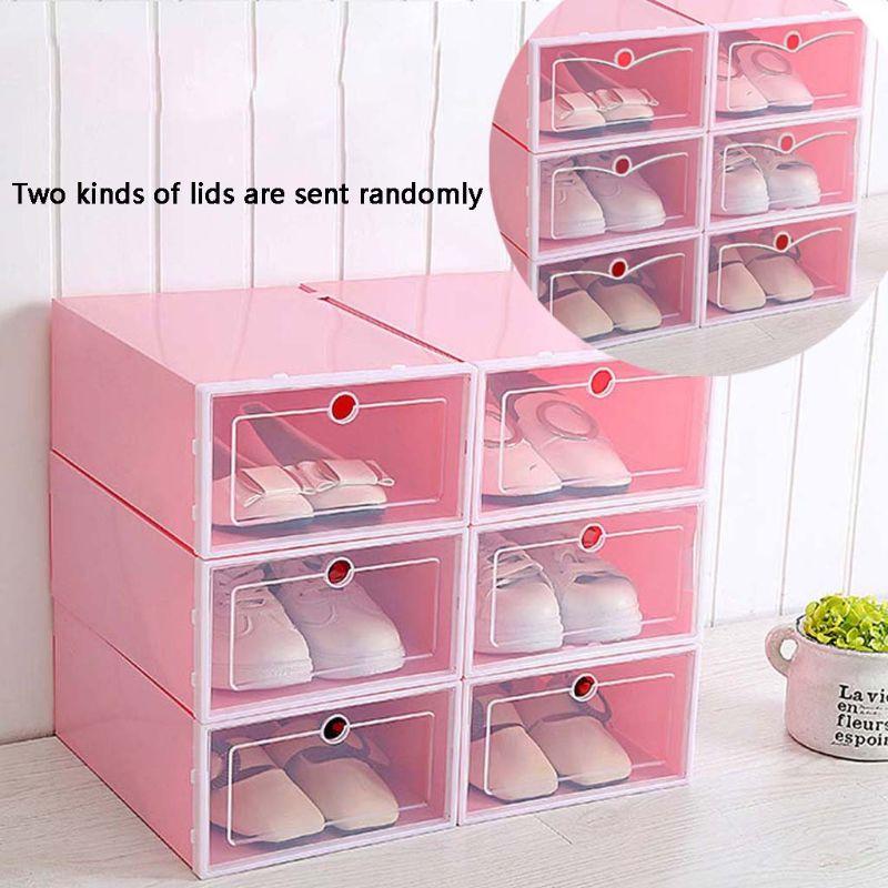 6Pcs Plastic Shoe Box Stackable Foldable Organizer Drawer Storage Case With Flipping Clear Door Ladies Men 33.5x23.5x13cm Clothing & Wardrob