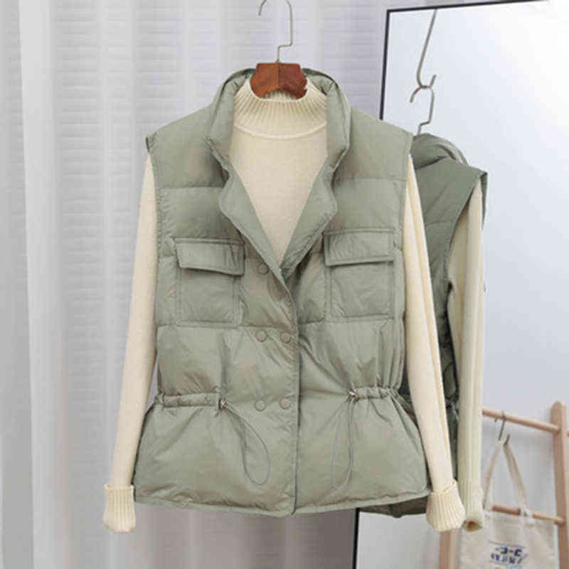 Winter Down Vest Women Short Sleeveless Jacket Lightweight BodyWarmer Waistcoat Female White Gilets Windbreaker Coat 211120