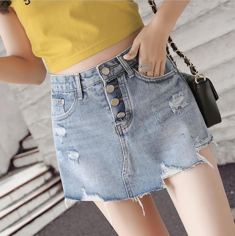 Summer Anti-running Irregular Women Denim Skirt Shorts Shigh Waist Single Breasted Female Fringed Skirts Women's