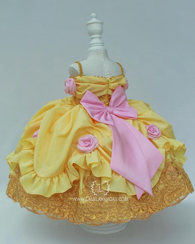 2021 Yellow Lace Beaded Flower Girl Dresses Retro Spaghetti Ball Gown Satin Lilttle Kids Birthday Pageant Weddding Gowns ZJ677