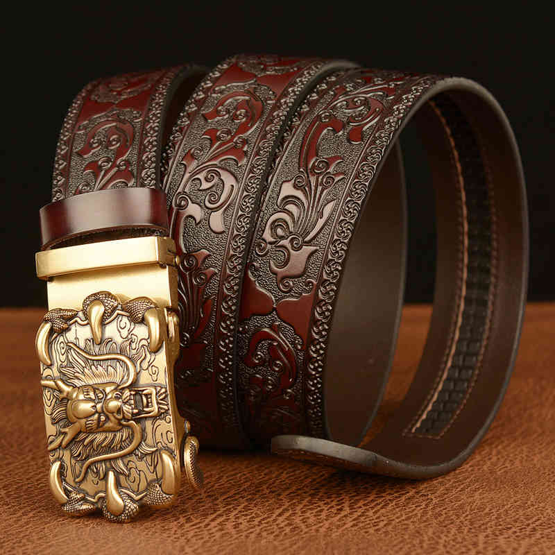 Waist Belt s Buckles Leisure Carving Craft Genuine Cow Leather Men's , Tyrannosaurus Rex Automatic Buckle Fashionable and Personalized Trouser