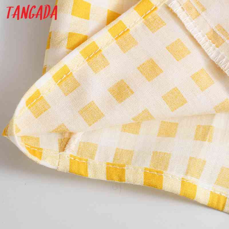 Women Yellow Plaid Bralette Camis Crop Top Strap Sleeveless Backless Short Shirts Female Tops 4N8 210416