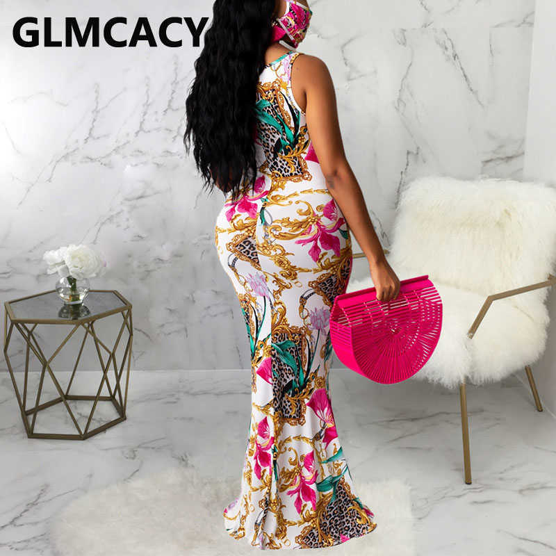 Women Vintage Printed Sleeveless Dress Elegant Casual Long Classy Formal Evening Party 210623