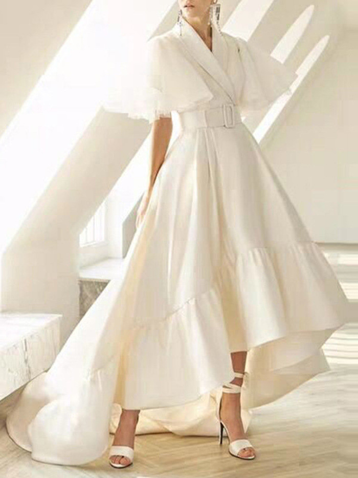 Women Dress Temperament Party Dresses Short Sleeve High Waist Large Hem Maxi Plus Size Sexy Ladies 210513