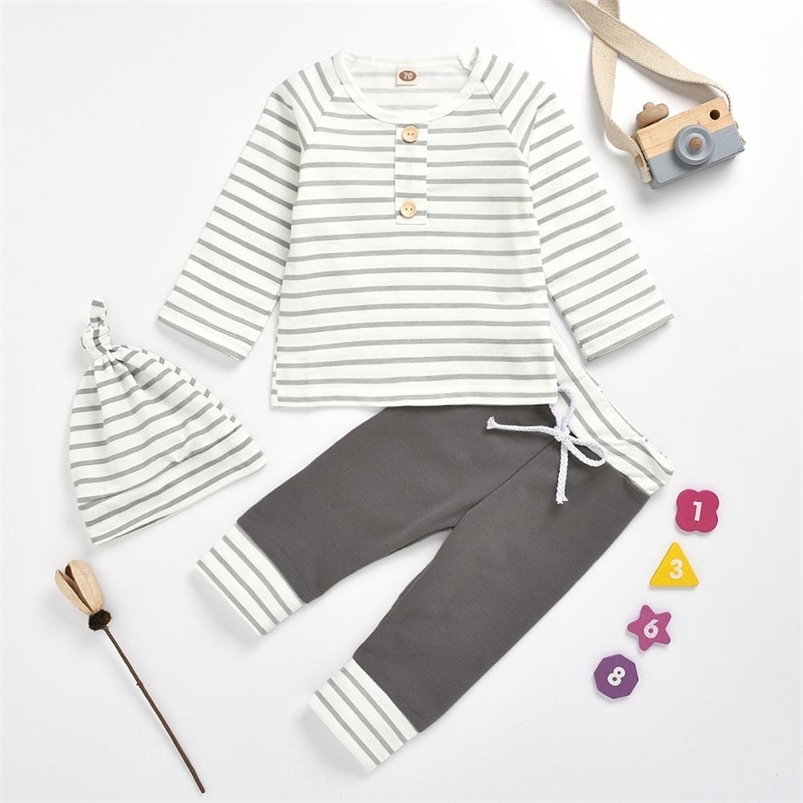 Summer Children Sets Casual Striped Button T-shirt Patchwork Long Pants Baby Hat 2Pcs Girls Clothes 0- 210629, White
Summer Children Sets Casual Striped Button T-shirt Patchwork Long Pants Baby Hat 2Pcs Girls Clothes 0- 210629, White