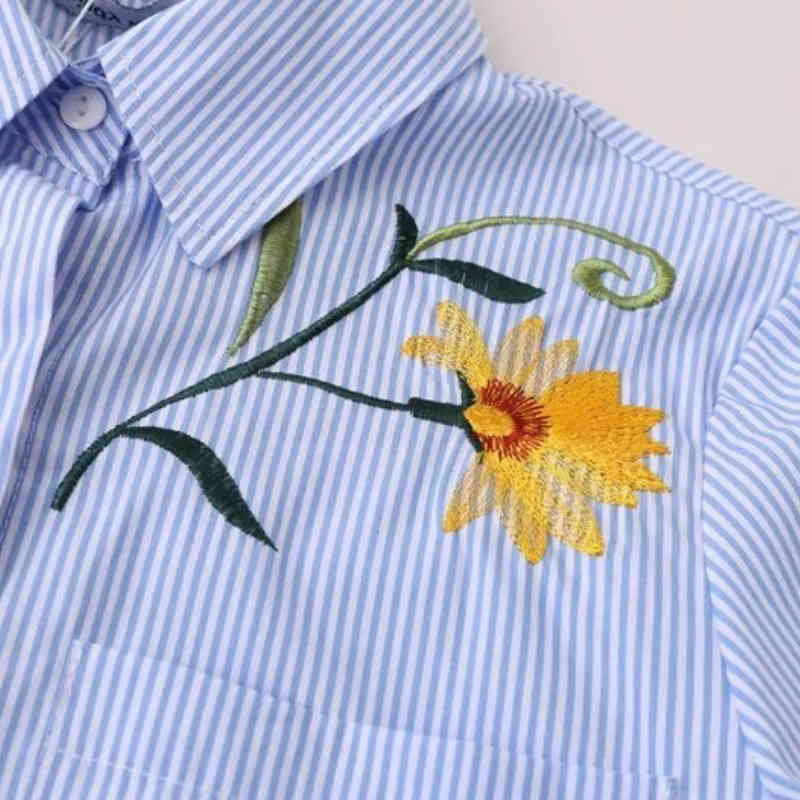 Fashion Women Embroidery Blouses Long Sleeve Loose Shirts Turndown Collar Striped Tops Camisas Femininas S980 210430