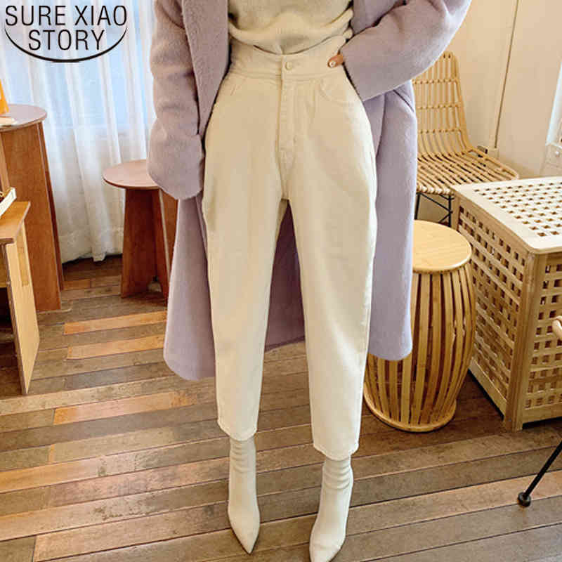 Fashion Women Pants High Waist Vintage White Denim Jeans Female Spring Autumn Streetwear Trousers 10391 210417