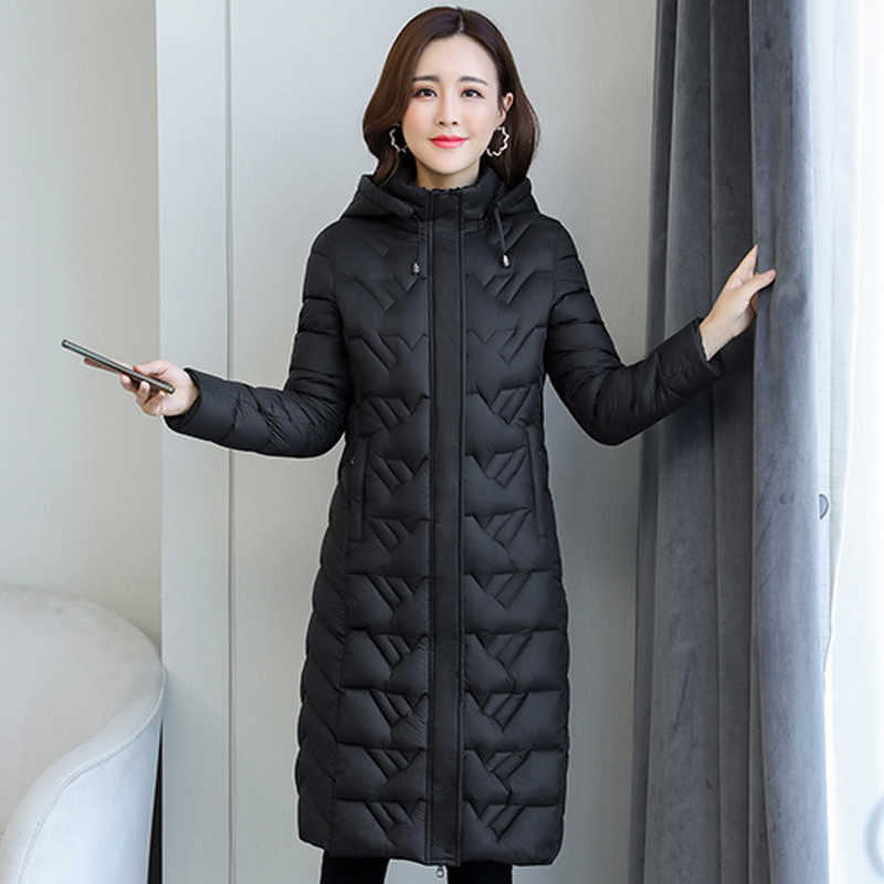 Female Long Coat Hooded Solid Casual Women's Winter Jacket With Zipper Thick Stand Collar Cotton Padded Woman Parkas 210819