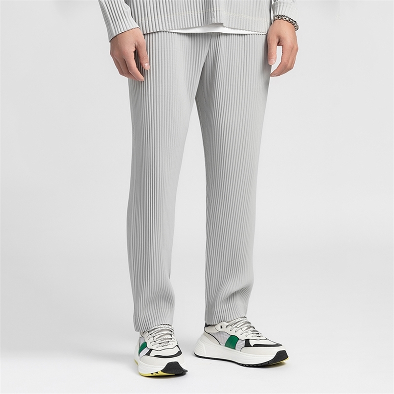 IEFB /men's wear Japanese stretch fold fabric thin style loose wide leg pants straight pleated casual pants for male Y3059 JF150 211112