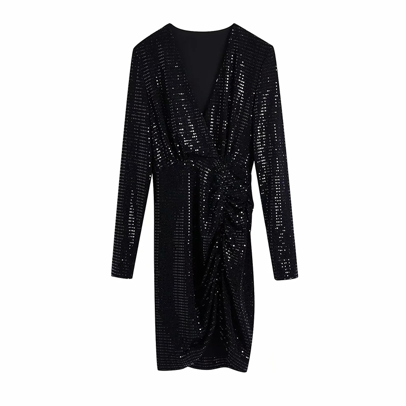 Stylish Sequined Dress Women Fashion Sexy V Neck Folds Elegant Straight Long Sleeve Mini Dresses 210520, Black
Stylish Sequined Dress Women Fashion Sexy V Neck Folds Elegant Straight Long Sleeve Mini Dresses 210520, Black