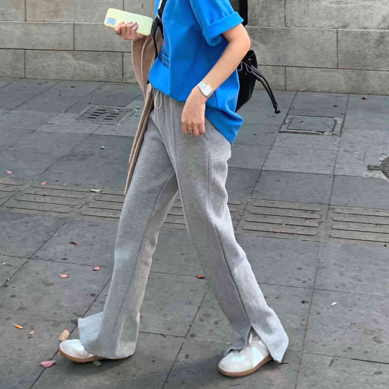 Elegant Casual High Waist Straigh Wide Leg Pants Women Bottom Autumn Winter OL Solid Loose Thick Plus Velvet Trousers 210421