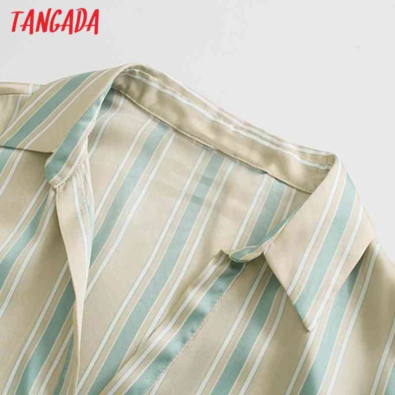 Fashion Women Striped Print Shirt with Bow Long Sleeve High Street Ladies Midi Dress 5Z84 210416