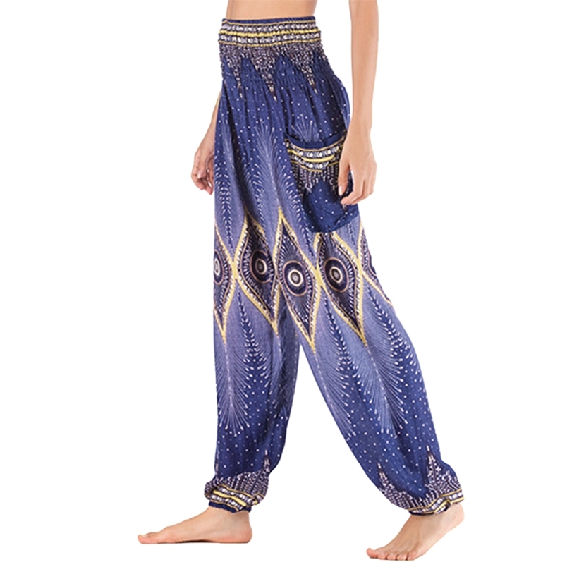 Bohemian Casual Woman High Waist Thai Print Hip Hop Pants Baggy boho dance pant Loose Hippy Lantern Pant 210604