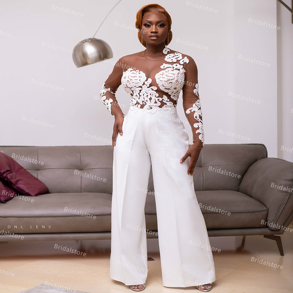 Nigeria African Jumpsuit Wedding Dress Wih Long Sleeve Sexy See Through Top Lace Pant Suit Satin Bohemian Beach Bridal Dresses Backless robe, White
Nigeria African Jumpsuit Wedding Dress Wih Long Sleeve Sexy See Through Top Lace Pant Suit Satin Bohemian Beach Bridal Dresses Backless robe, White