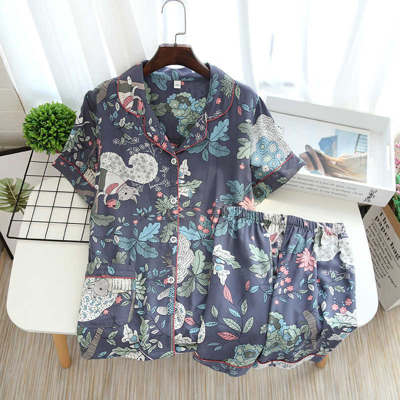 JULY'S SONG Viscose Women Pajamas Casual Turn-down Collar Short Sleeve Sleepwear Printed Summer Pyjama Shorts Female Homewear 210924