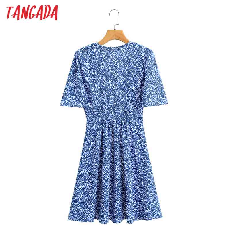 Summer Women Flowers Print A-line V Neck Short Sleeve Ladies Mini Dress Vestidos 1F176 210416