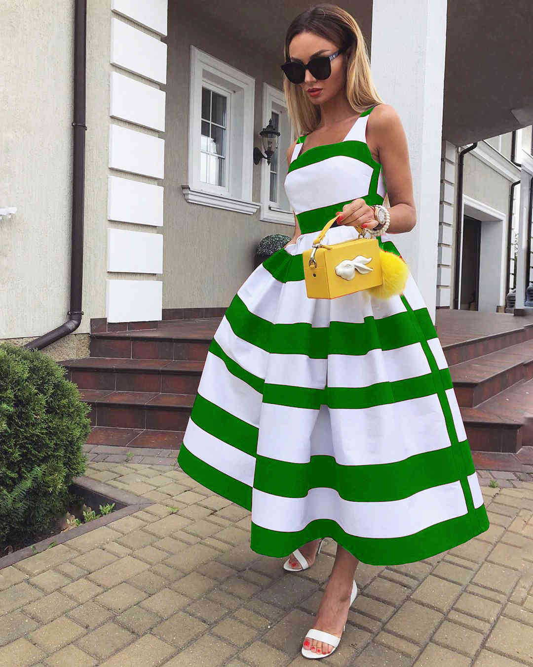 Women Dress Striped Patchwork Maxi Temperament Long es High Waist Sleeveless Sexy Summer es Black 210513
