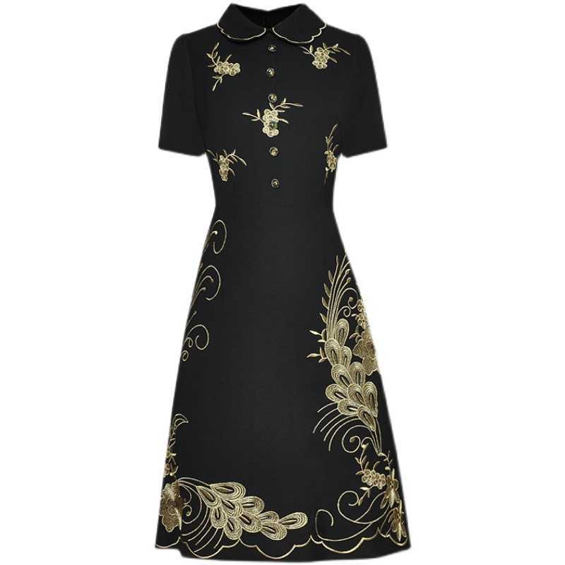 HIGH QUALITY est Designer Fashion Womens Short Sleeve Peter Pan Collar Gold Thread Embroidery Dress 210526, Black
HIGH QUALITY est Designer Fashion Womens Short Sleeve Peter Pan Collar Gold Thread Embroidery Dress 210526, Black