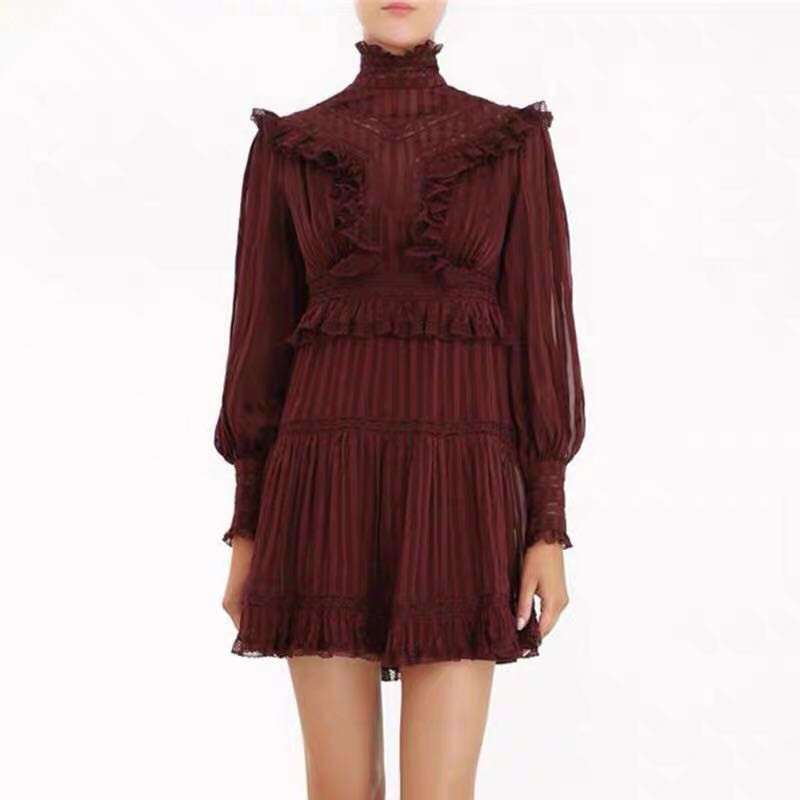 High Quality Burgundy Contrast Lace Dress Women 2020 Spring Lantern Sleeve A Line Dresses Ladies Stand Collar Dress, Black;gray
High Quality Burgundy Contrast Lace Dress Women 2020 Spring Lantern Sleeve A Line Dresses Ladies Stand Collar Dress, Black;gray