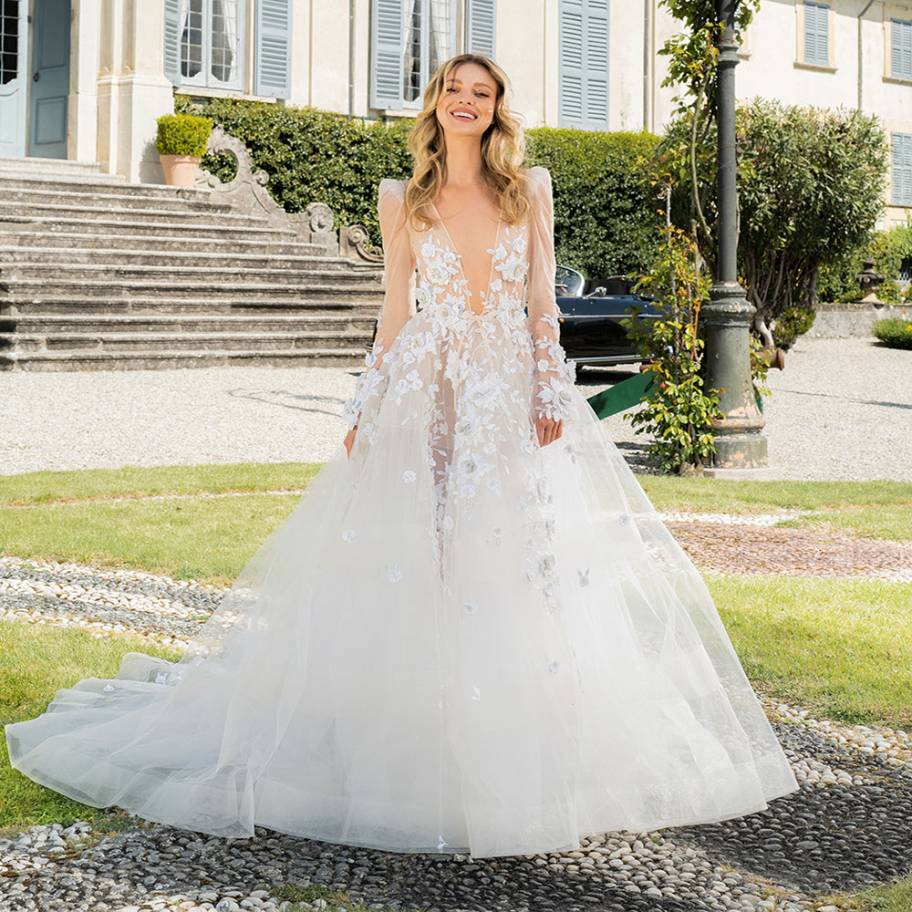 Berta Lace Backless Wedding Dresses Deep V Neck Bridal Gowns With Long Sleeves 3D Appliqued Beach A Line Sweep Train Tulle Vestido De Novia, Lavender
Berta Lace Backless Wedding Dresses Deep V Neck Bridal Gowns With Long Sleeves 3D Appliqued Beach A Line Sweep Train Tulle Vestido De Novia, Lavender