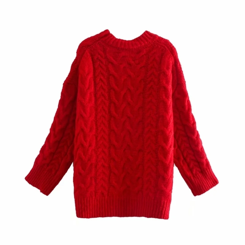 Autumn and Winter Retro Lazy Red Twist Knit Sweater Loose Round Neck Pullover All-Match Top 210521